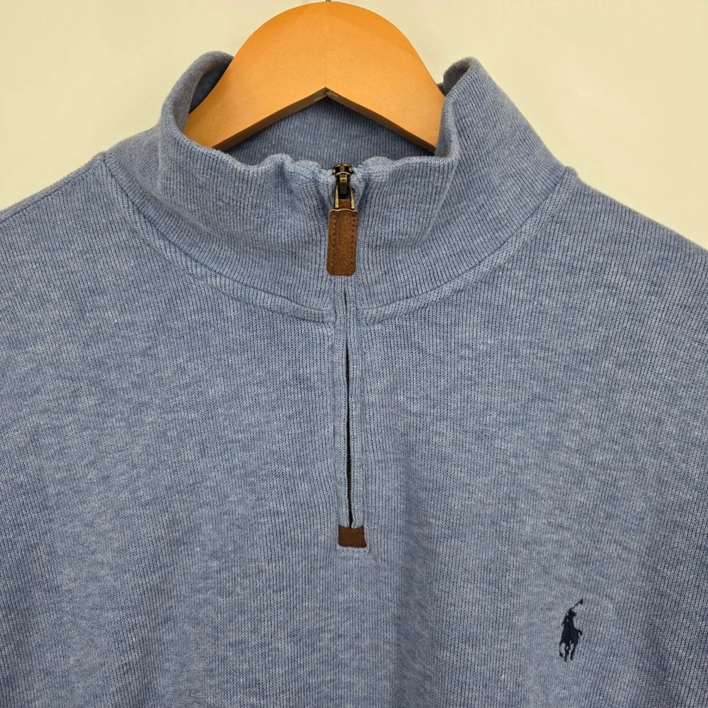 Polo Ralph Lauren Mens XXL Blue Cotton Quarter Zip Sweater Casual Cotton Soft